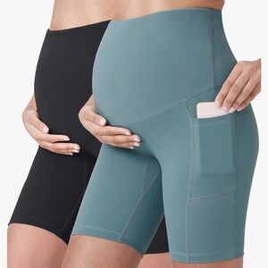 Maternity High-Waisted Biker Shorts (bundle)- Black and Light Teal